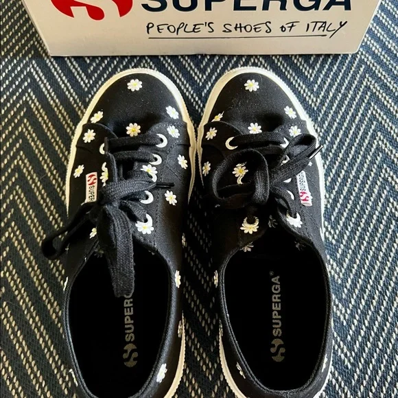 Superga Black Floral Tennis Shoes - Picture 2 of 6